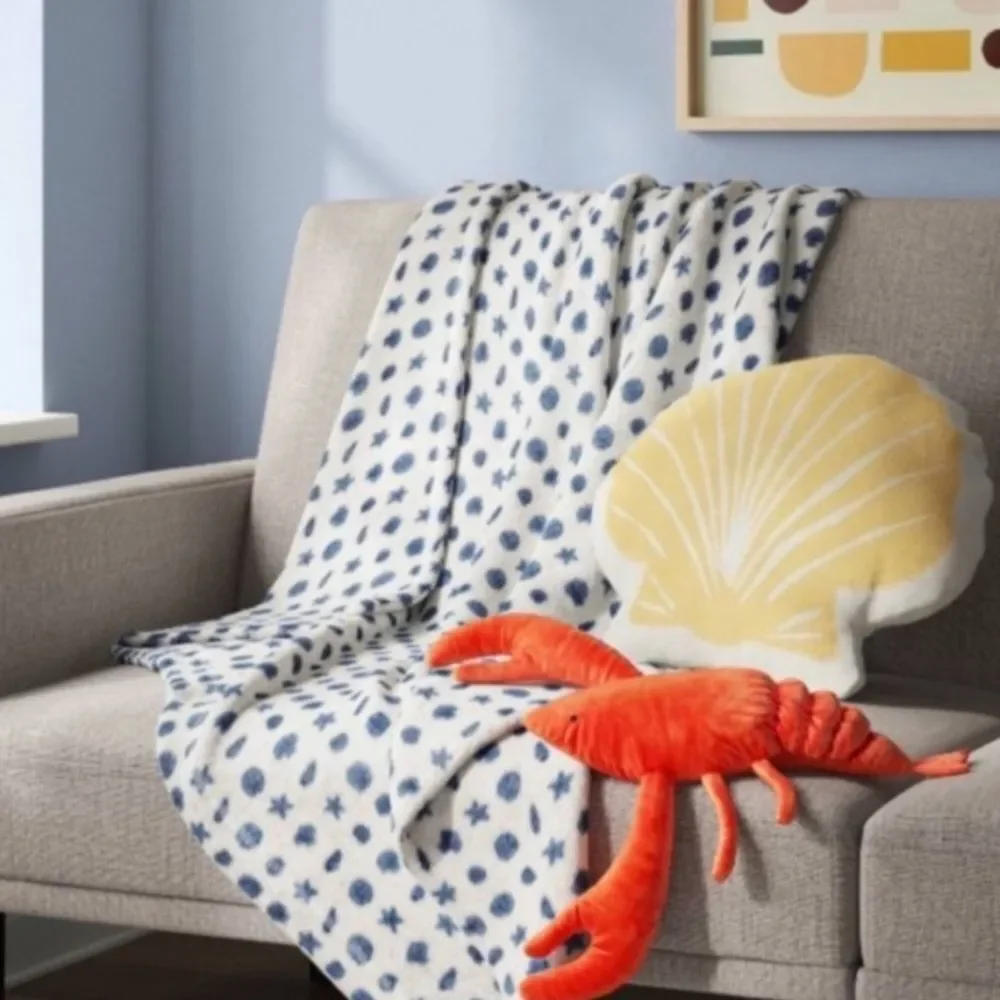 Shell-Shaped Yellow & White Small Accent Pillow Beachy Coastal Nautical Vibes